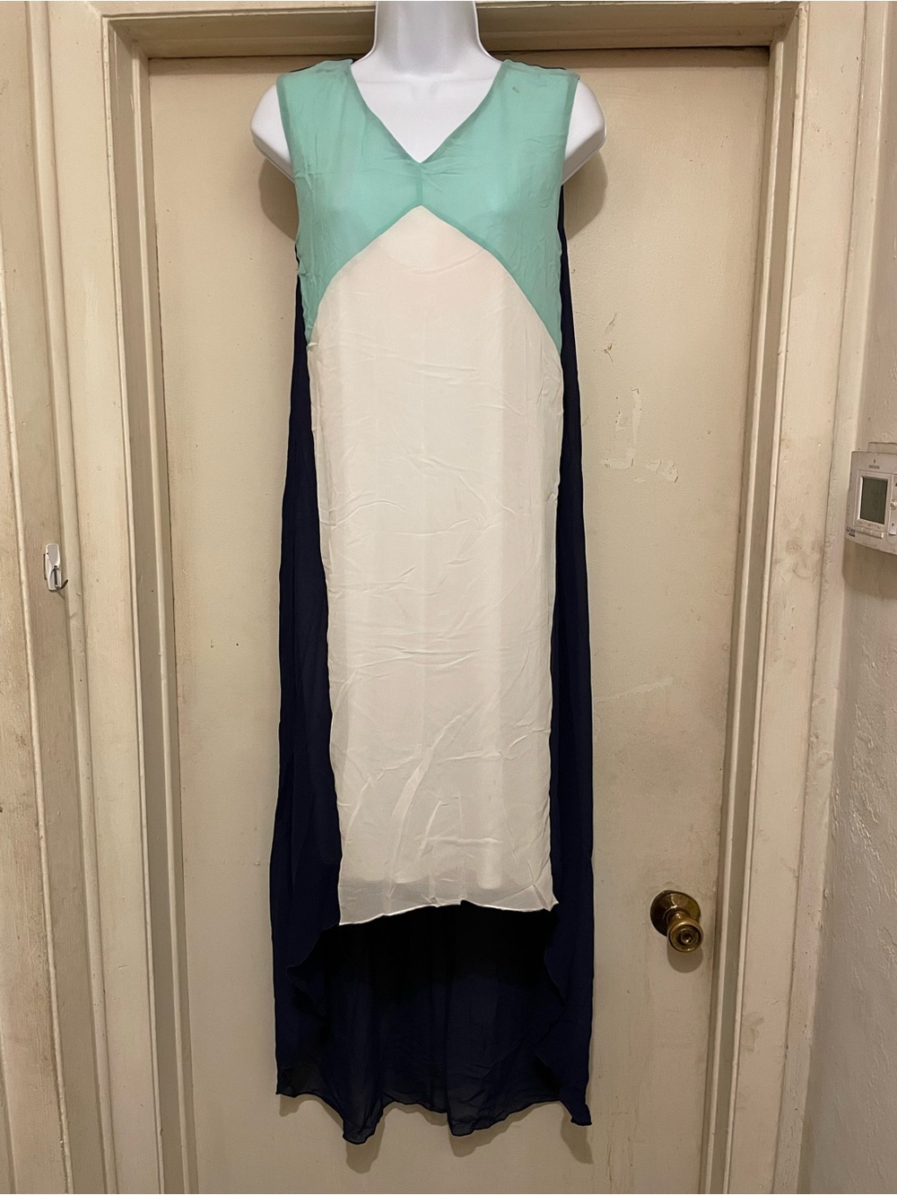 Hailey & Co. Women’s Colorblock Hi-Low Maxi Dress S Chiffon V-Neck (See Photos)